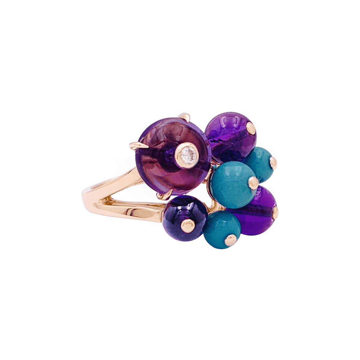 Bague Cocktail CARTIER "Délices de Goa" en or rose, améthyste, turquoise et diamant - Castafiore