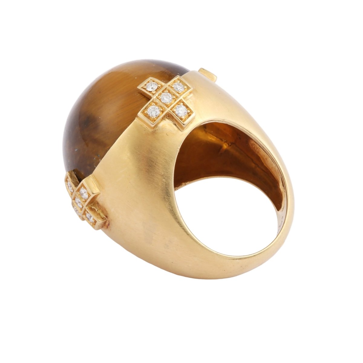 Bague Cocktail C.ESCHER en or jaune, oeil de tigre et diamants - Castafiore