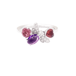 Bague Cocktail CHAUMET "Attrape - moi si tu m'aimes" en or blanc, améthyste, tourmaline, grenat et diamants - Castafiore