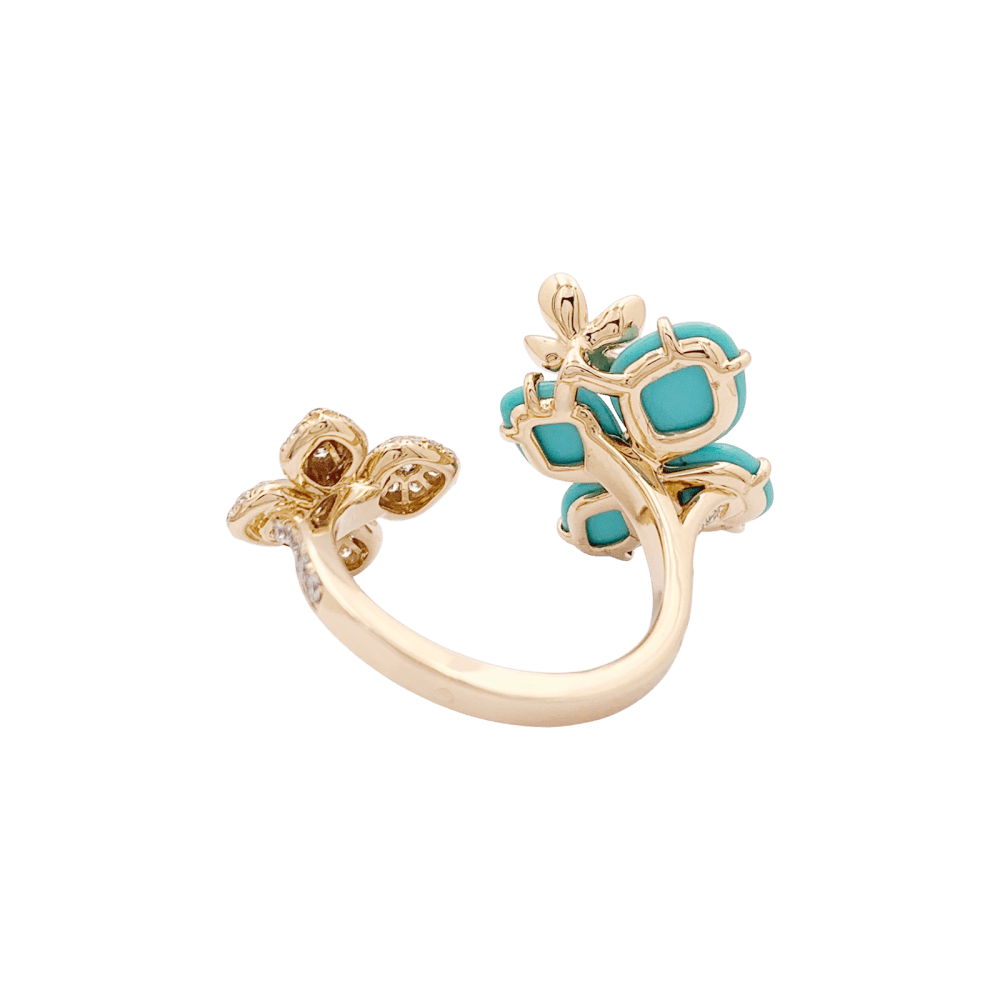 Bague Cocktail CHAUMET "Hortensia Eden" en or rose, turquoises et diamants - Castafiore