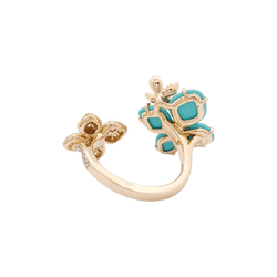 Bague Cocktail CHAUMET "Hortensia Eden" en or rose, turquoises et diamants - Castafiore