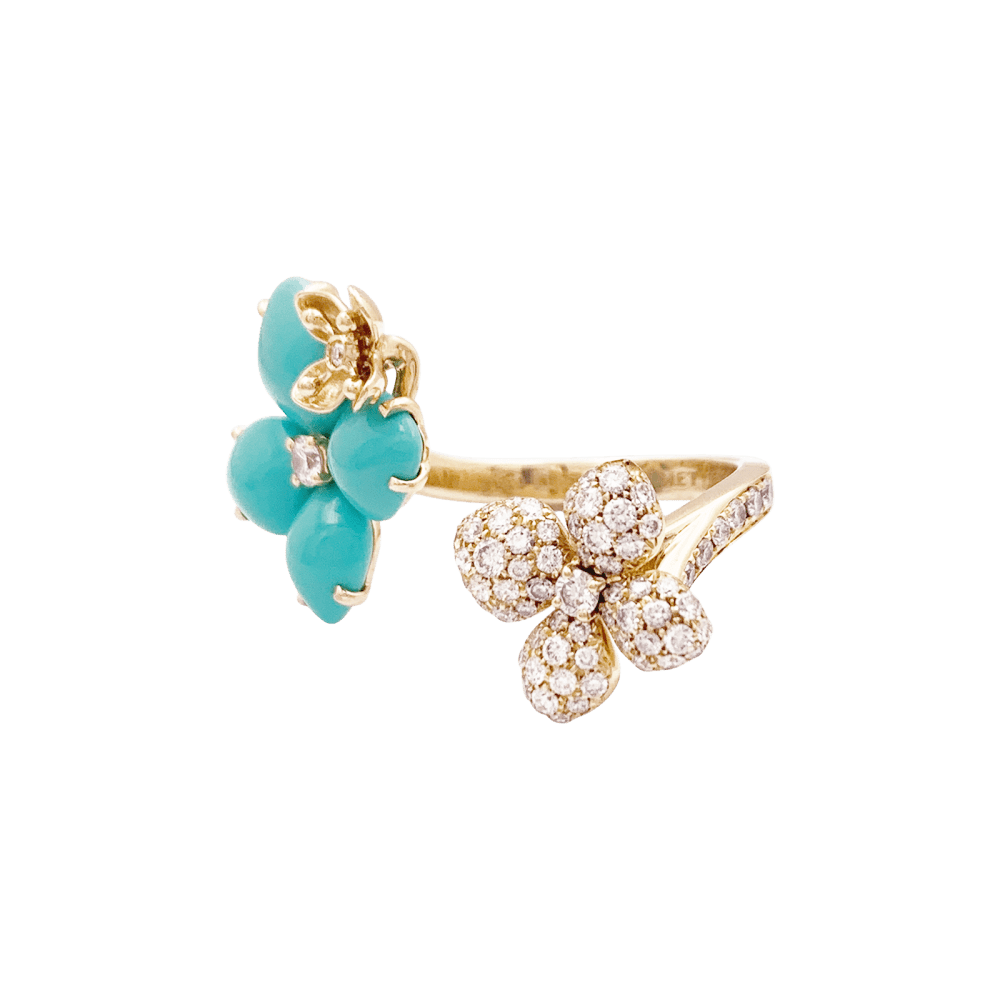 Bague Cocktail CHAUMET "Hortensia Eden" en or rose, turquoises et diamants - Castafiore