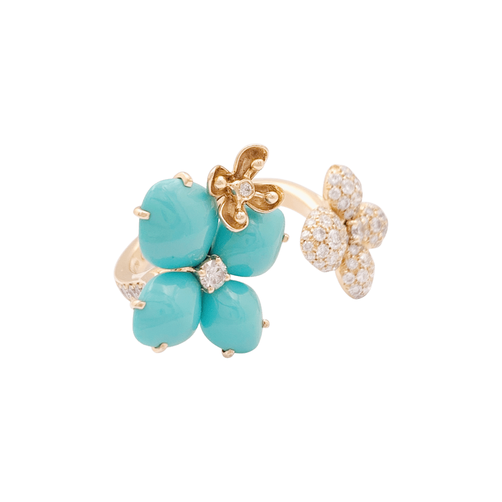 Bague Cocktail CHAUMET "Hortensia Eden" en or rose, turquoises et diamants - Castafiore