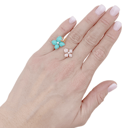Bague Cocktail CHAUMET "Hortensia Eden" en or rose, turquoises et diamants - Castafiore