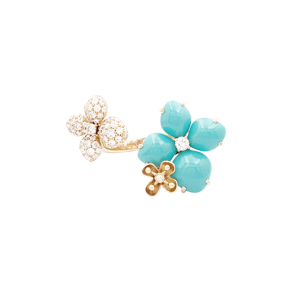 Bague Cocktail CHAUMET "Hortensia Eden" en or rose, turquoises et diamants - Castafiore