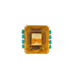 Bague Cocktail citrine et turquoises - Castafiore