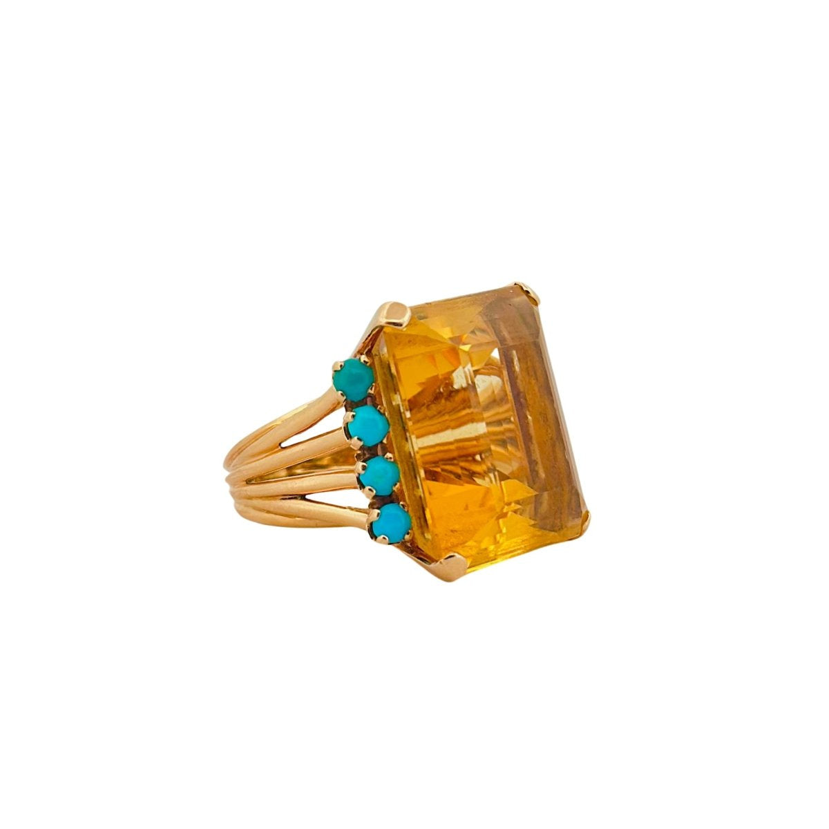 Bague Cocktail citrine et turquoises - Castafiore