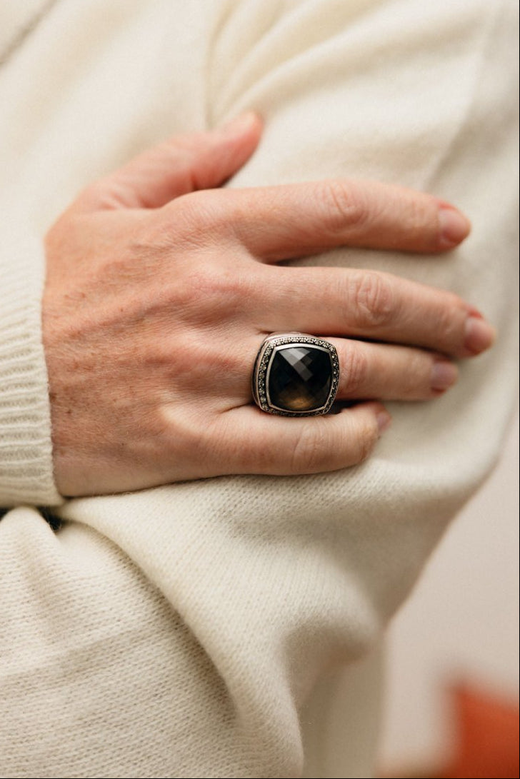 Bague Cocktail DAVID YURMAN "Albion" en argent, quartz et diamants - Castafiore