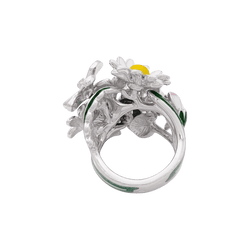 Bague Cocktail DIOR "Jardin de Milly la forêt" en or blanc, émail et aigue - marine - Castafiore