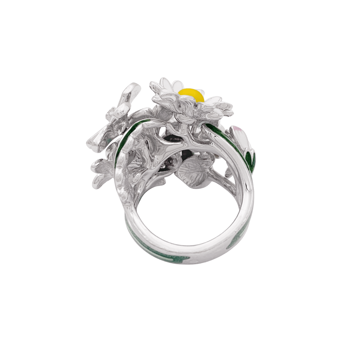 Bague Cocktail DIOR "Jardin de Milly la forêt" en or blanc, émail et aigue - marine - Castafiore