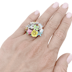 Bague Cocktail DIOR "Jardin de Milly la forêt" en or blanc, émail et aigue - marine - Castafiore
