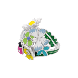Bague Cocktail DIOR "Jardin de Milly la forêt" en or blanc, émail et aigue - marine - Castafiore