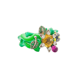 Bague Cocktail DIOR "Milly Carnivora" en or blanc, laque, citrine, améthyste, tourmaline, tsavorites, saphirs et diamants - Castafiore