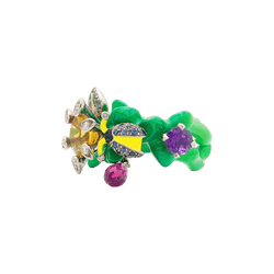 Bague Cocktail DIOR "Milly Carnivora" en or blanc, laque, citrine, améthyste, tourmaline, tsavorites, saphirs et diamants - Castafiore