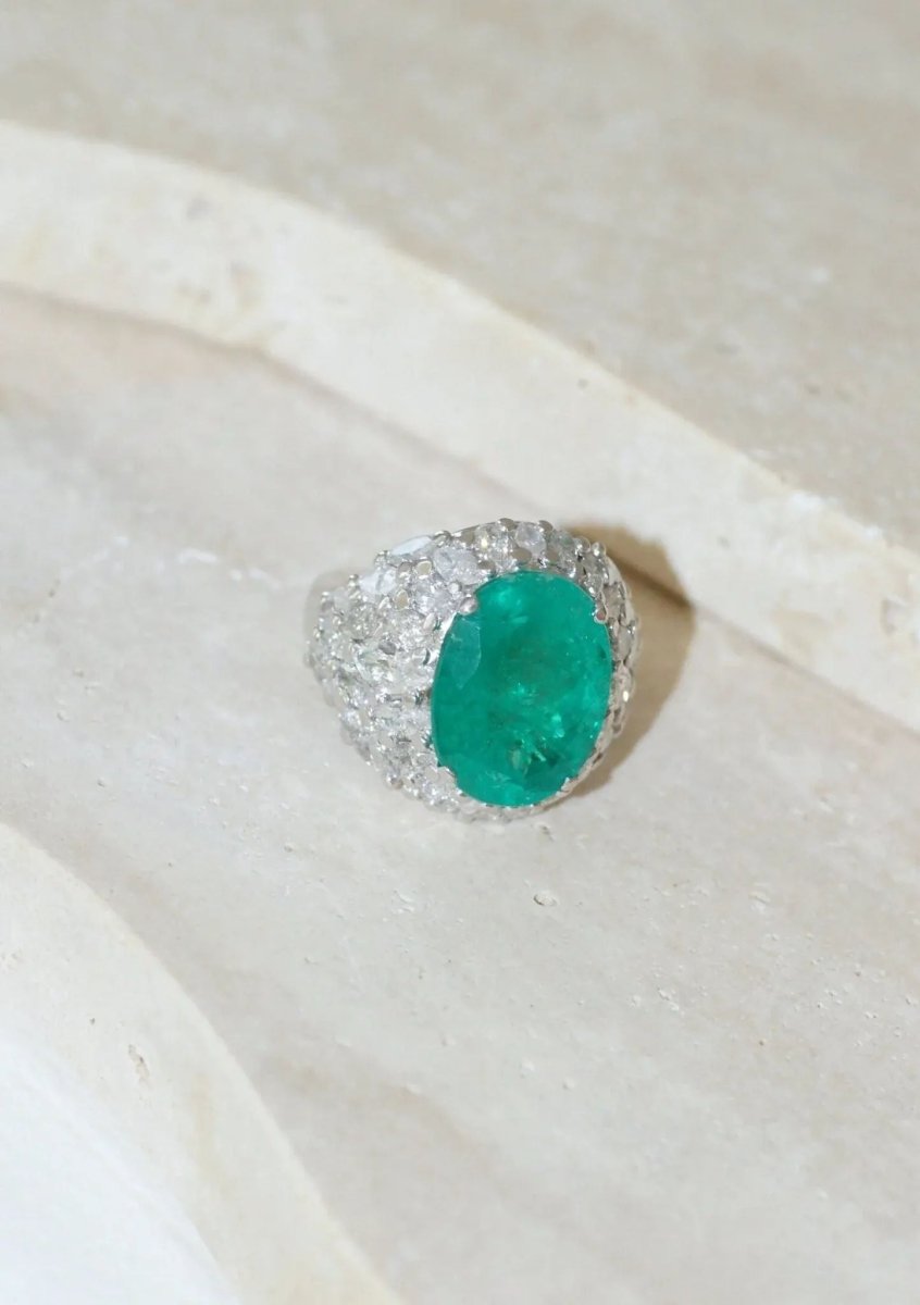 Bague Cocktail Emeraude Colombienne 11.53 Cts et Diamants - Castafiore