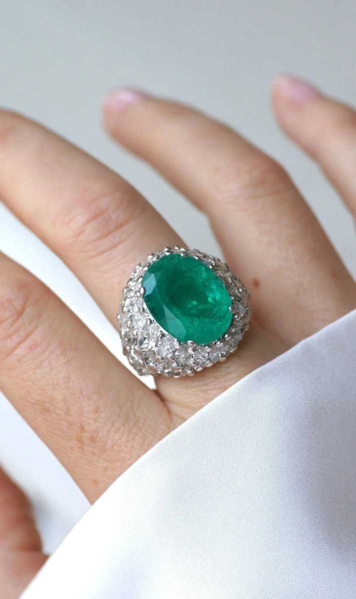 Bague Cocktail Emeraude Colombienne 11.53 Cts et Diamants - Castafiore