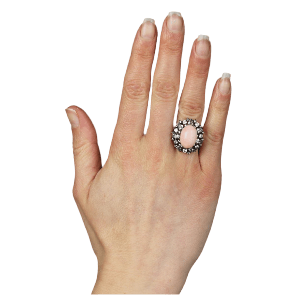 Bague Cocktail en argent, corail, aigues - marines et cristaux de zirconium - Castafiore