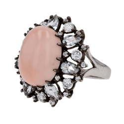 Bague Cocktail en argent, corail, aigues - marines et cristaux de zirconium - Castafiore