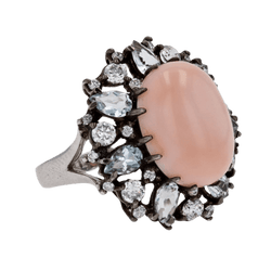 Bague Cocktail en argent, corail, aigues - marines et cristaux de zirconium - Castafiore