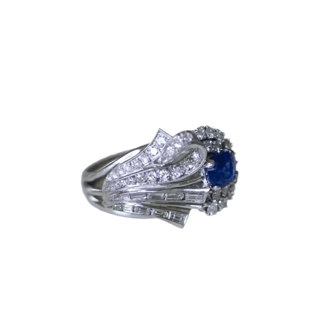 Bague Cocktail en argent, palladium, saphir et diamants - Castafiore