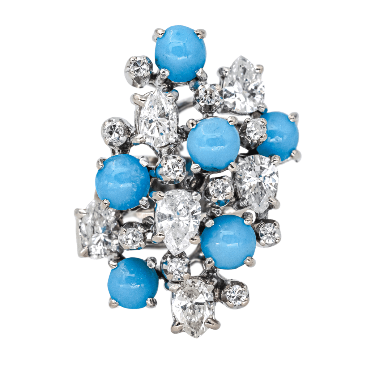 Bague Cocktail en argent, turquoise et diamants - Castafiore