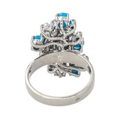 Bague Cocktail en argent, turquoise et diamants - Castafiore