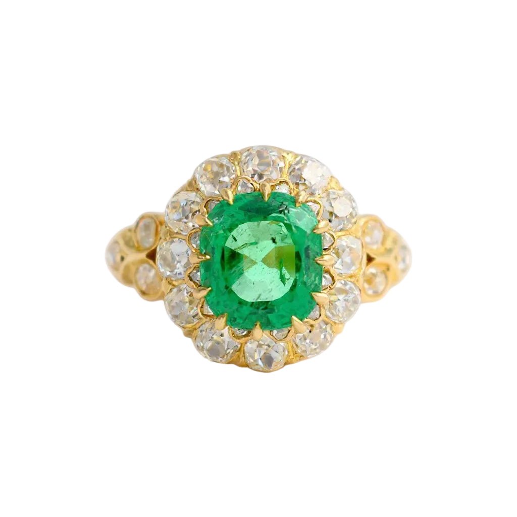 Bague Cocktail en jaune, émeraude et diamants - Castafiore