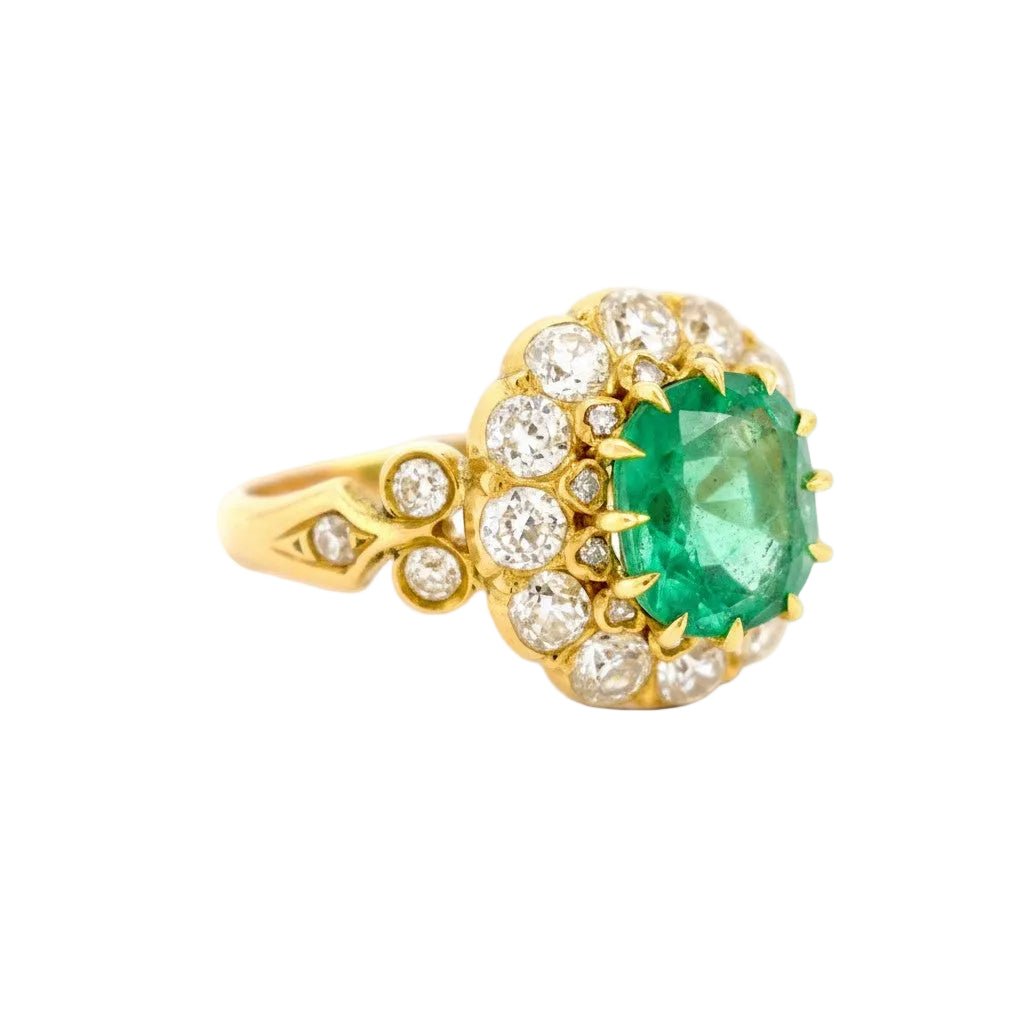 Bague Cocktail en jaune, émeraude et diamants - Castafiore