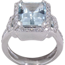 Bague Cocktail en or blanc, aigue - marine et diamants - Castafiore