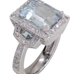 Bague Cocktail en or blanc, aigue - marine et diamants - Castafiore