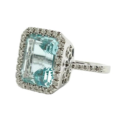 Bague Cocktail en or blanc, aigue-marine et diamants - Castafiore