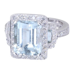 Bague Cocktail en or blanc, aigue - marine et diamants - Castafiore