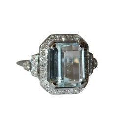 Bague Cocktail en or blanc, aigue - marine et diamants - Castafiore