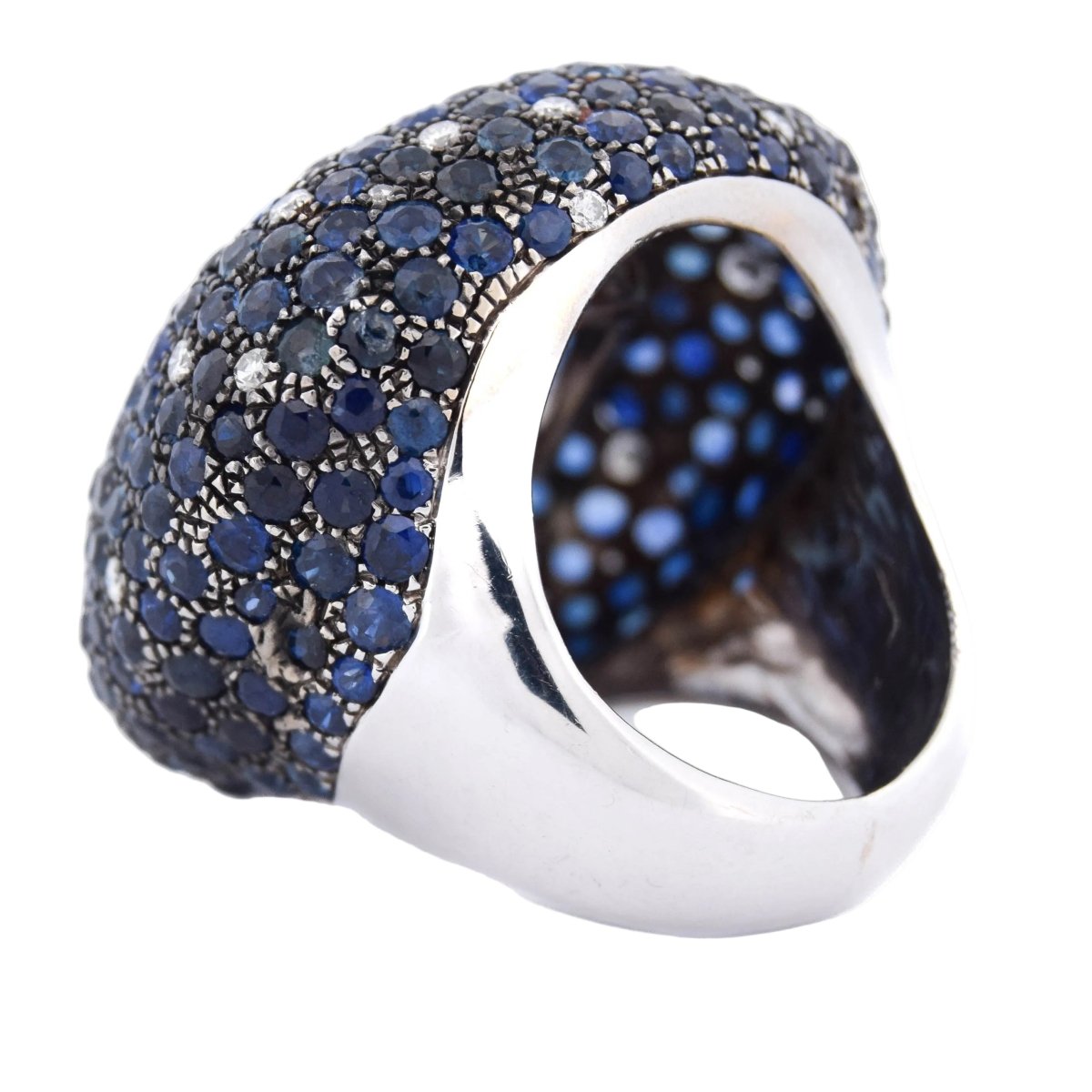 Bague Cocktail en or blanc, aigue - marine, saphirs et diamants - Castafiore