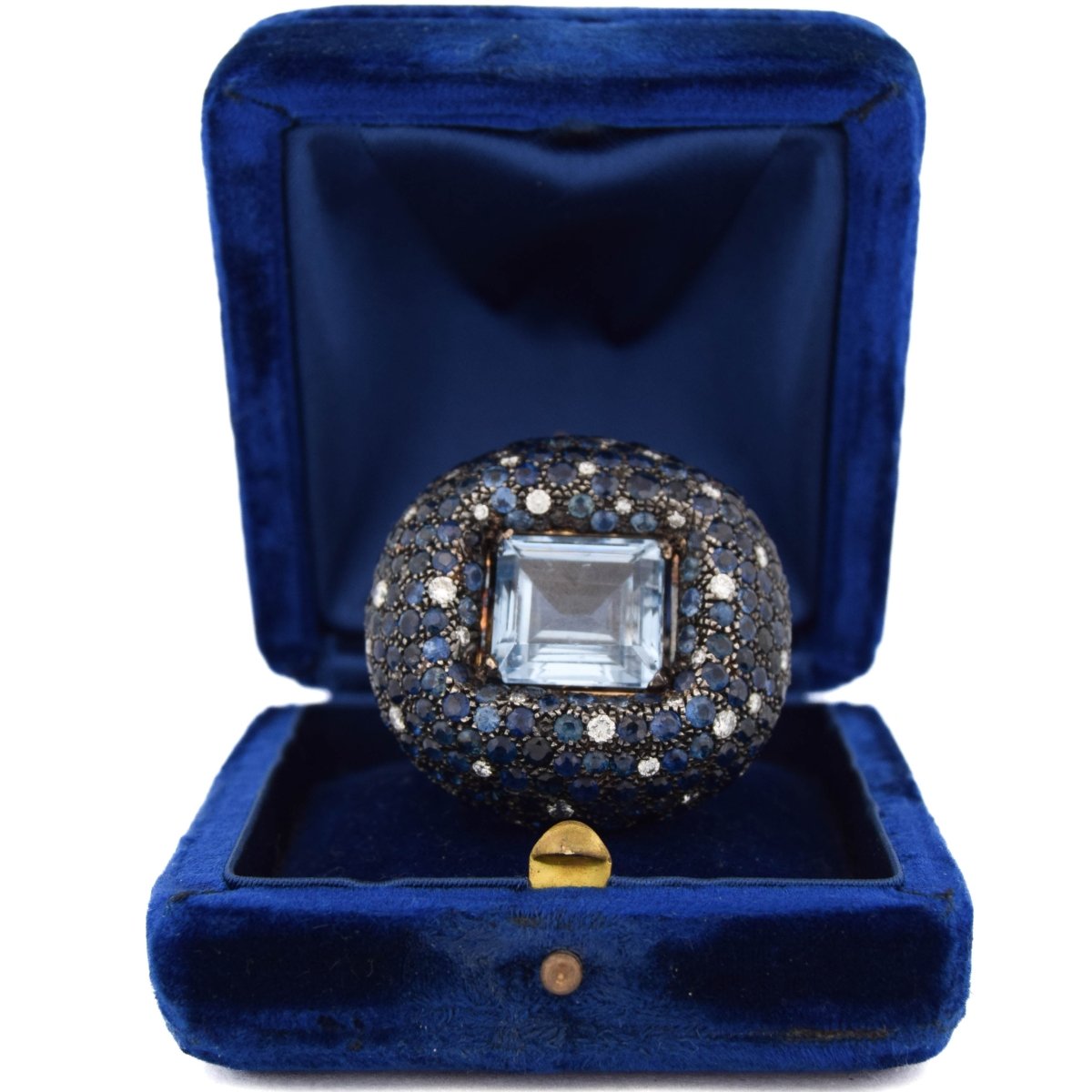 Bague Cocktail en or blanc, aigue - marine, saphirs et diamants - Castafiore