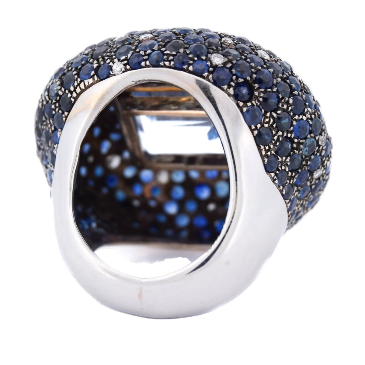 Bague Cocktail en or blanc, aigue - marine, saphirs et diamants - Castafiore