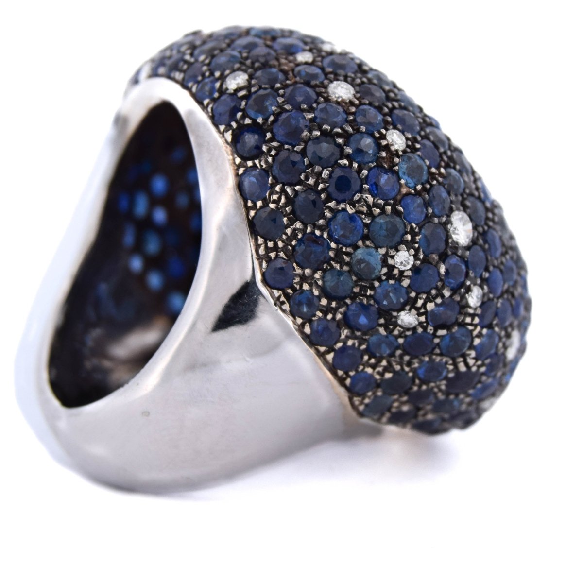 Bague Cocktail en or blanc, aigue - marine, saphirs et diamants - Castafiore