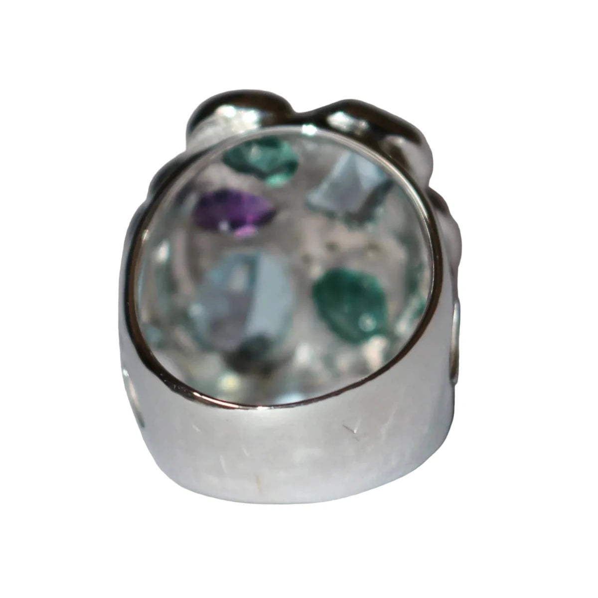 Bague Cocktail en or blanc, aigues-marines, émeraudes, améthyste et diamants - Castafiore