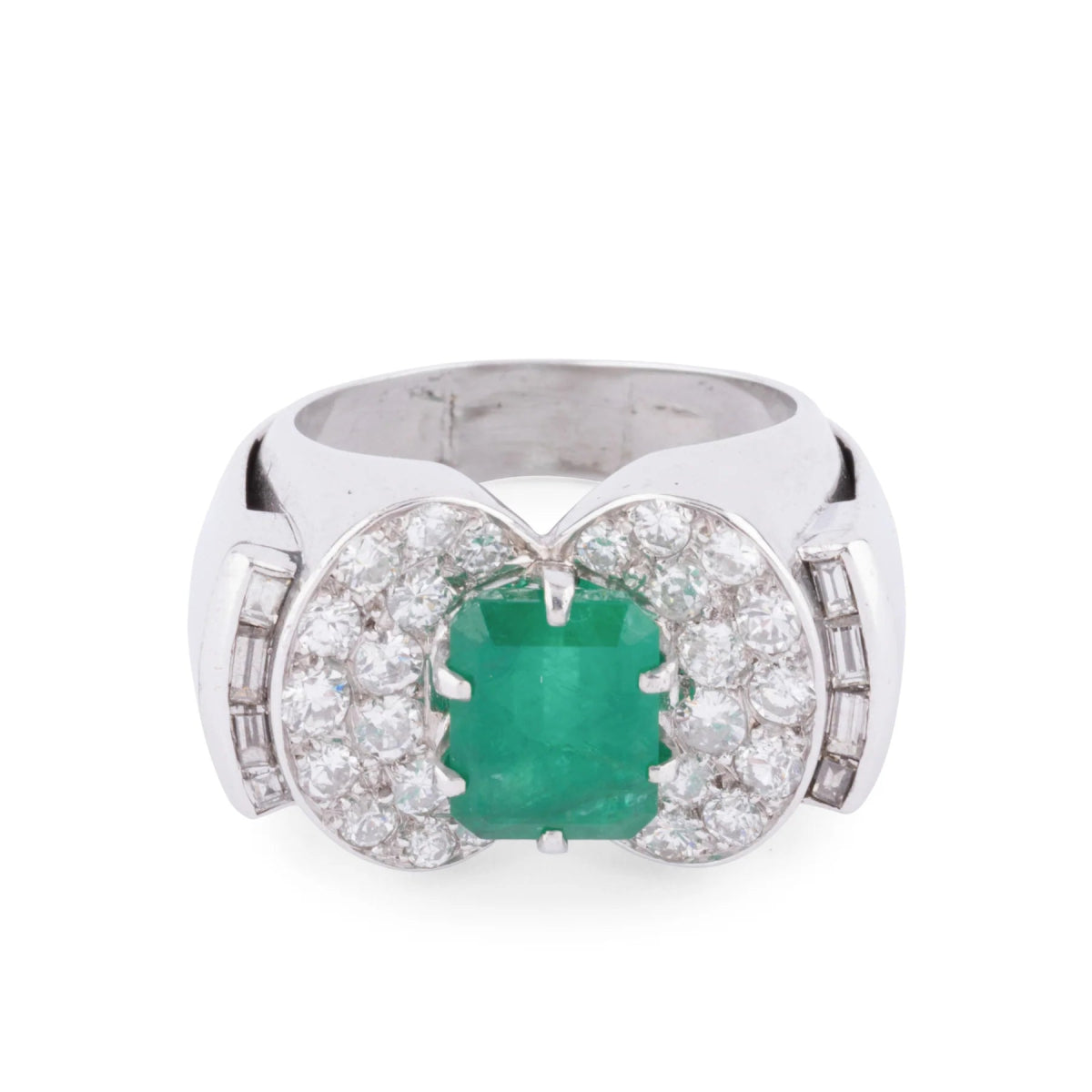 Bague Cocktail en or blanc, émeraude et diamants - Castafiore