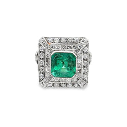 Bague Cocktail en or blanc, émeraude et diamants - Castafiore
