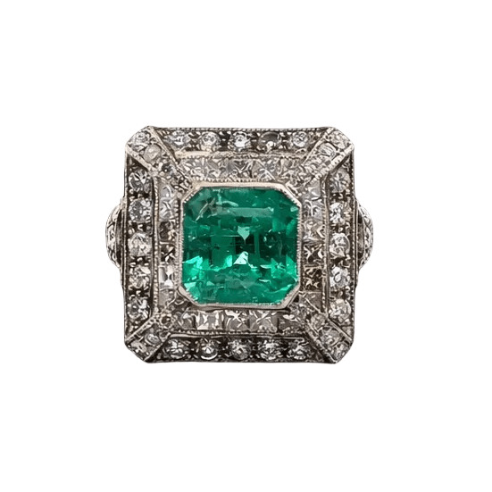 Bague Cocktail en or blanc, émeraude et diamants - Castafiore