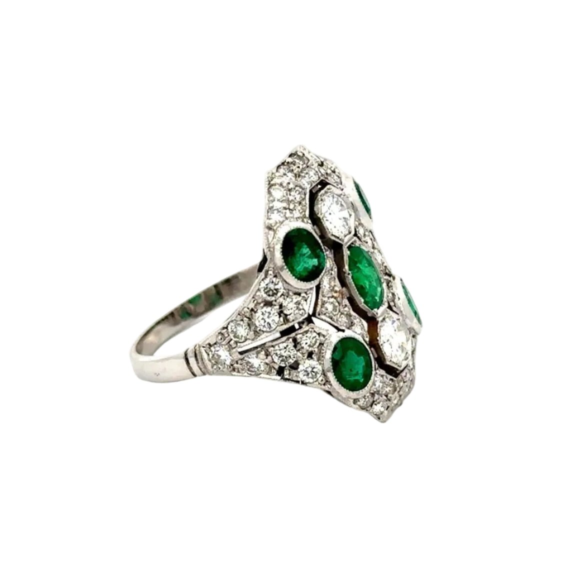 Bague Cocktail en or blanc, émeraudes et diamants - Castafiore
