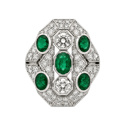 Bague Cocktail en or blanc, émeraudes et diamants - Castafiore