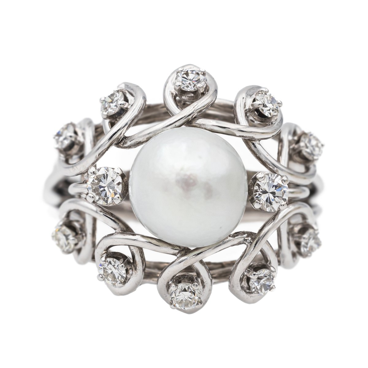 Bague Cocktail en or blanc et perle - Castafiore