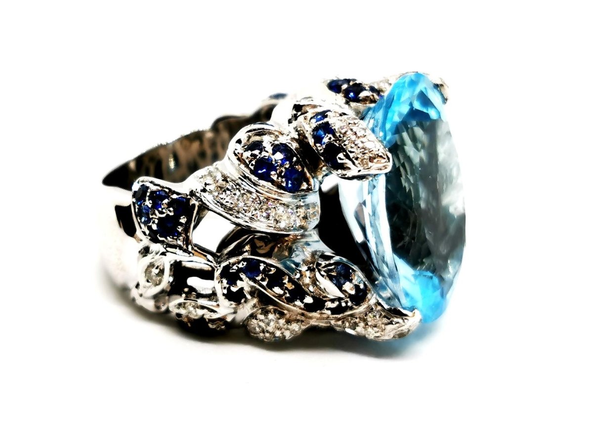 Bague Cocktail en Or blanc et Topaze - Castafiore