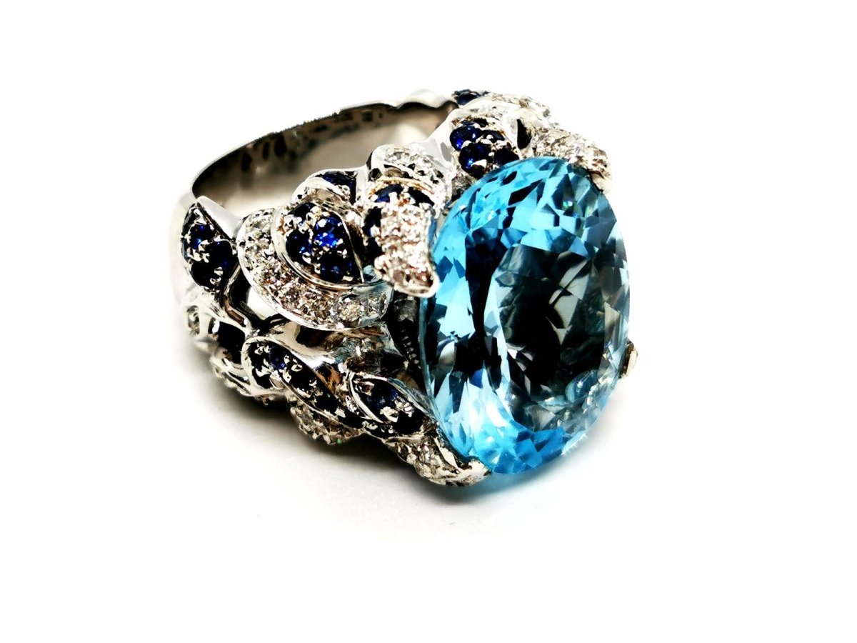 Bague Cocktail en Or blanc et Topaze - Castafiore