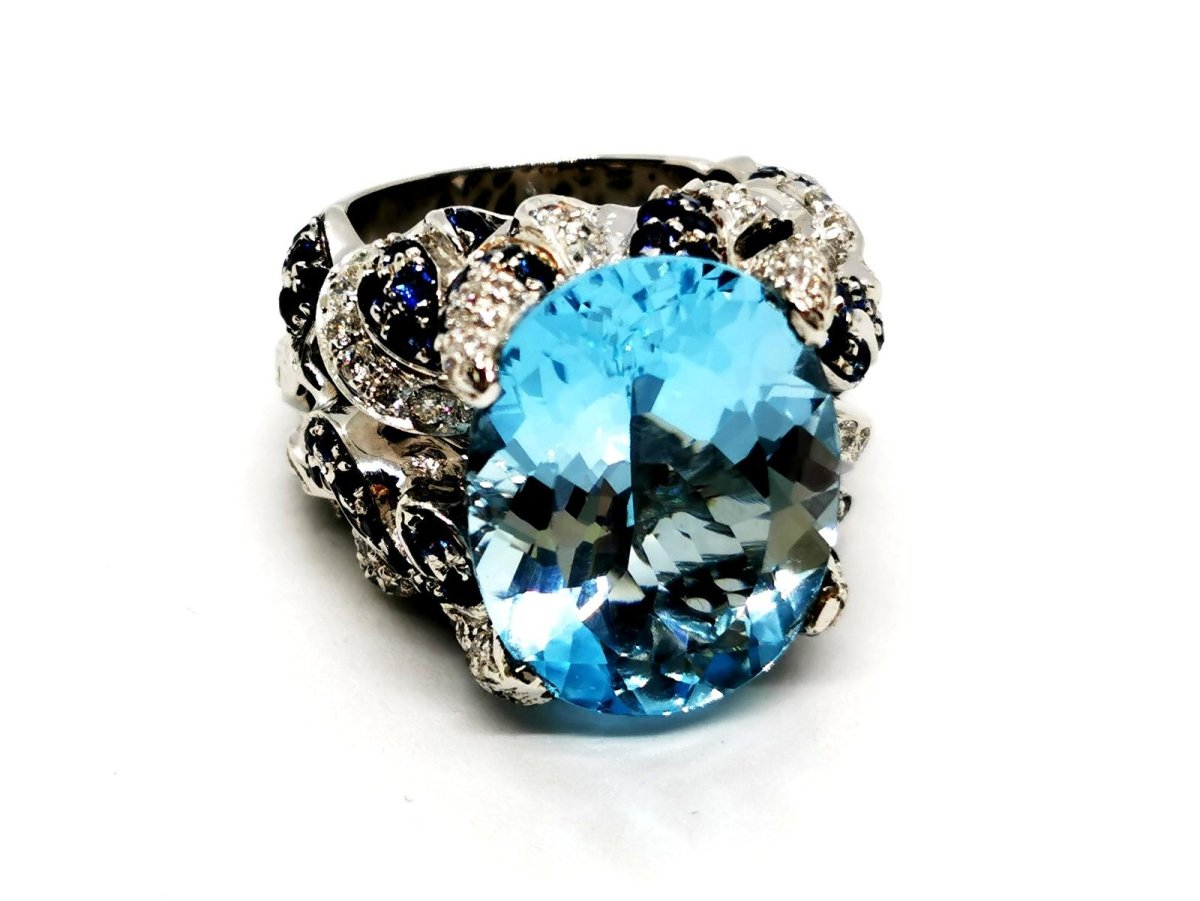 Bague Cocktail en Or blanc et Topaze - Castafiore