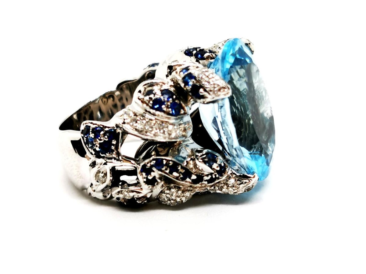 Bague Cocktail en Or blanc et Topaze - Castafiore