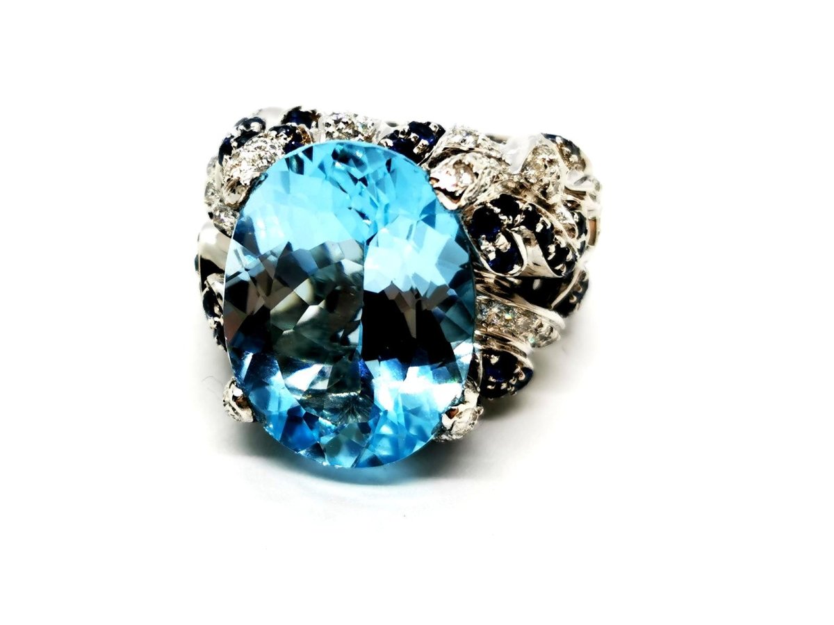 Bague Cocktail en Or blanc et Topaze - Castafiore