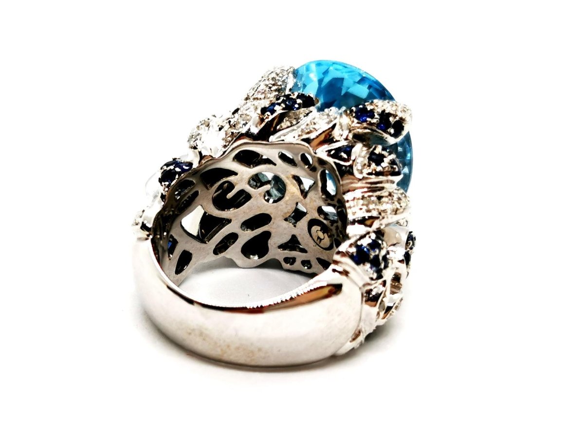 Bague Cocktail en Or blanc et Topaze - Castafiore